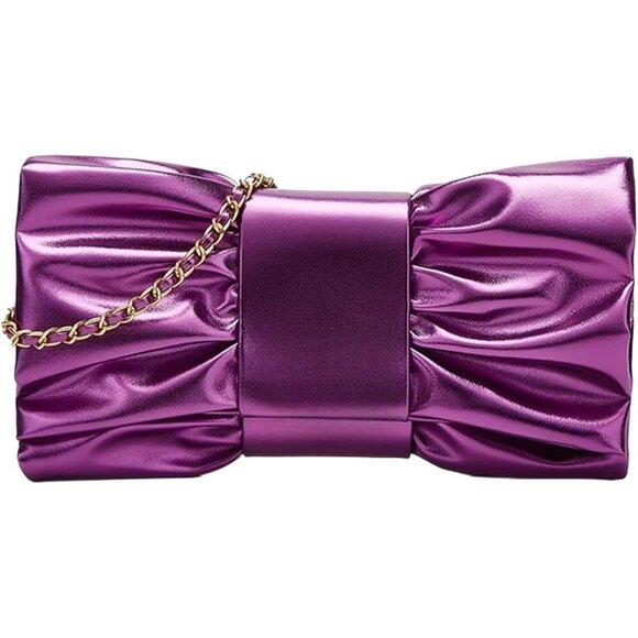 Handbags - Women's Purple Pu Leather High Quality Metal Small Bow Crossbody Clutch
